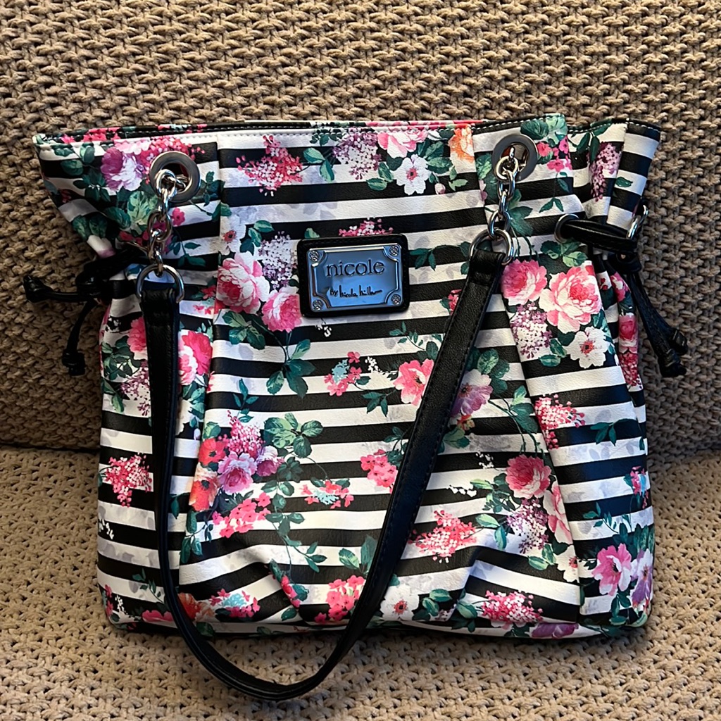 Nicole By Nicole Miller Stripe Floral Handbag